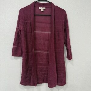 Coldwater Creek Women's Open Front Cardigan Burgundy Knit 3/4 Sleeve Size S